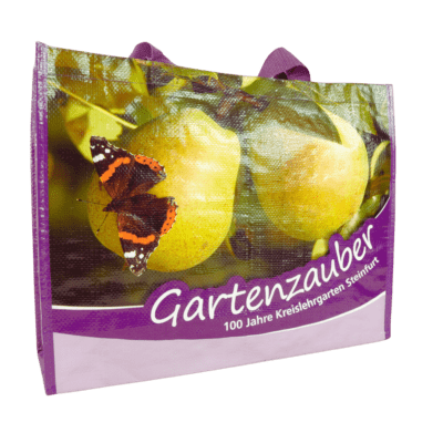 Birnenzauber: Die Vorderansicht der Krislehrgarten PP Woven Tasche.