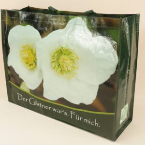 Blühende Eleganz: PP Woven Einkaufstaschen von 'Ihre Gärtnerei' – Olivgrün mit weißen Rosen!