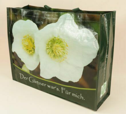 Blühende Eleganz: PP Woven Einkaufstaschen von 'Ihre Gärtnerei' – Olivgrün mit weißen Rosen!