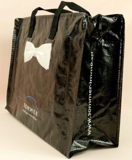 SOMMER Immobilien: Elegante Schwarze PP Woven Einkaufstasche mit Stilvollem Reißverschluss!