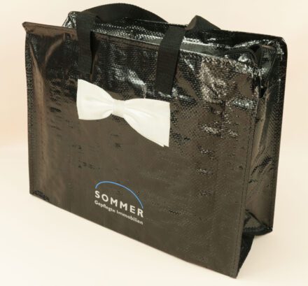 SOMMER Immobilien: Elegante Schwarze PP Woven Einkaufstasche mit Stilvollem Reißverschluss!